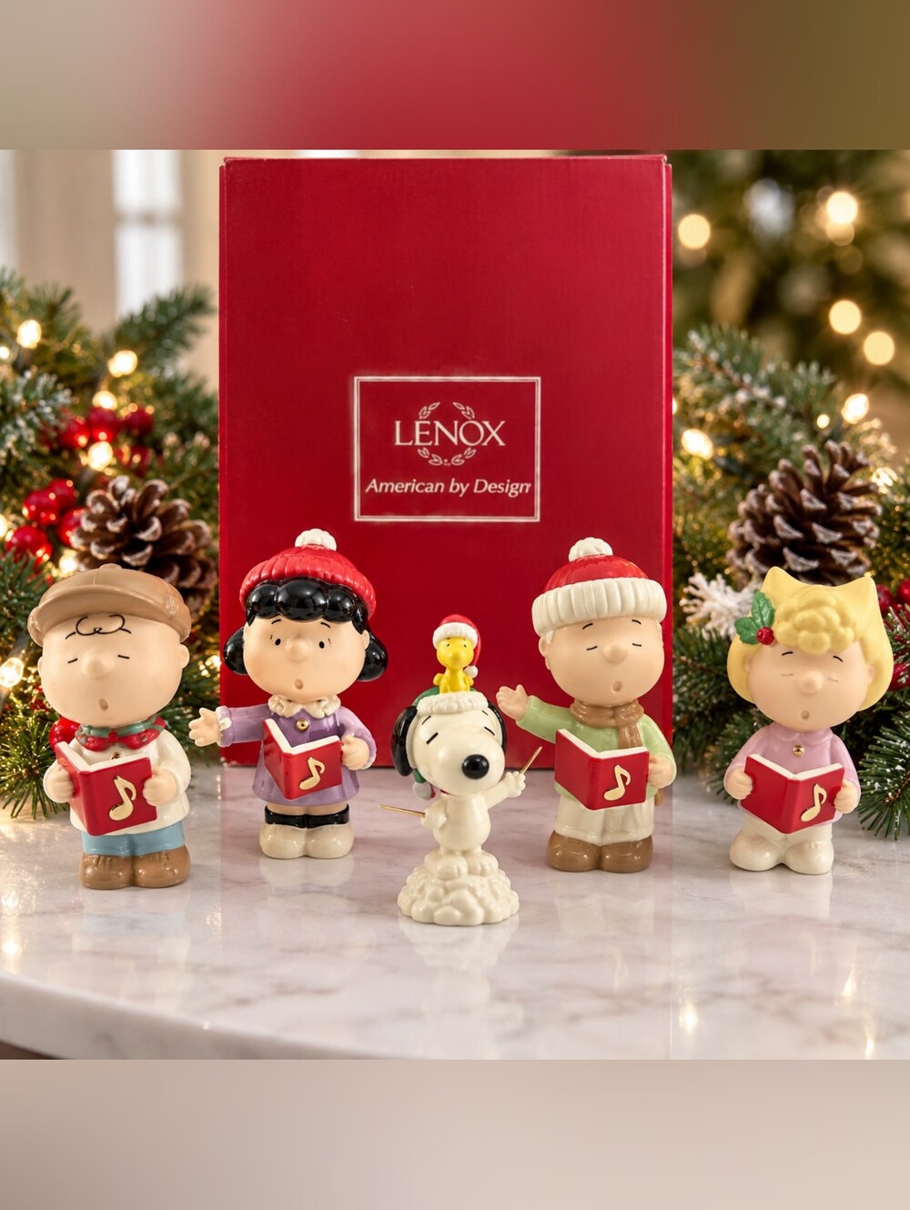 Lenox Peanuts Christmas Caroling 5 Pc Fine China Set Snoopy 2012 Box COA
